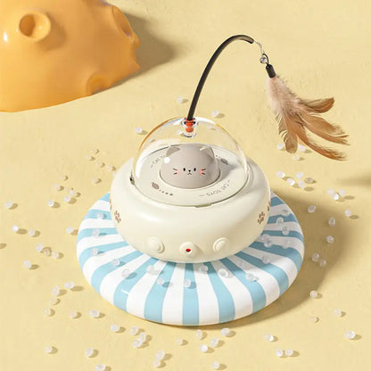 Interactive UFO Cat Laser Toy with Feather Attachment and Random Beam Movement 0