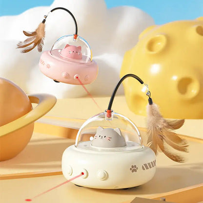Interactive UFO Cat Laser Toy with Feather Attachment and Random Beam Movement 1