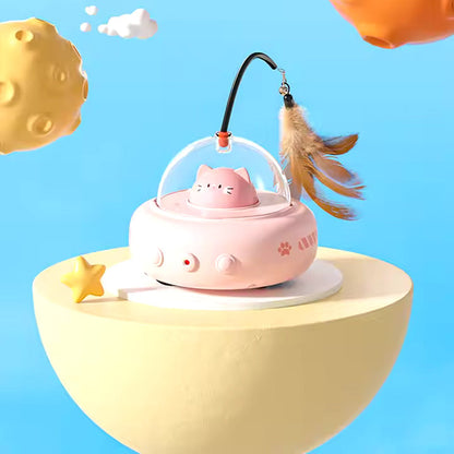 Interactive UFO Cat Laser Toy with Feather Attachment and Random Beam Movement 2