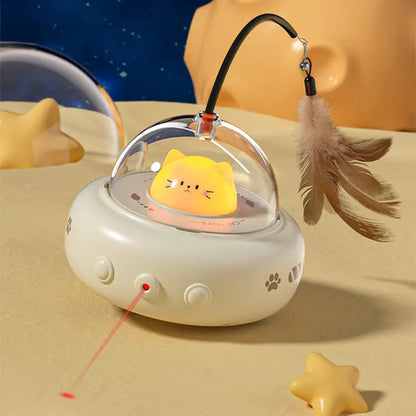 Interactive UFO Cat Laser Toy with Feather Attachment and Random Beam Movement 3