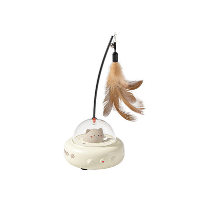 Interactive UFO Cat Laser Toy with Feather Attachment and Random Beam Movement 4