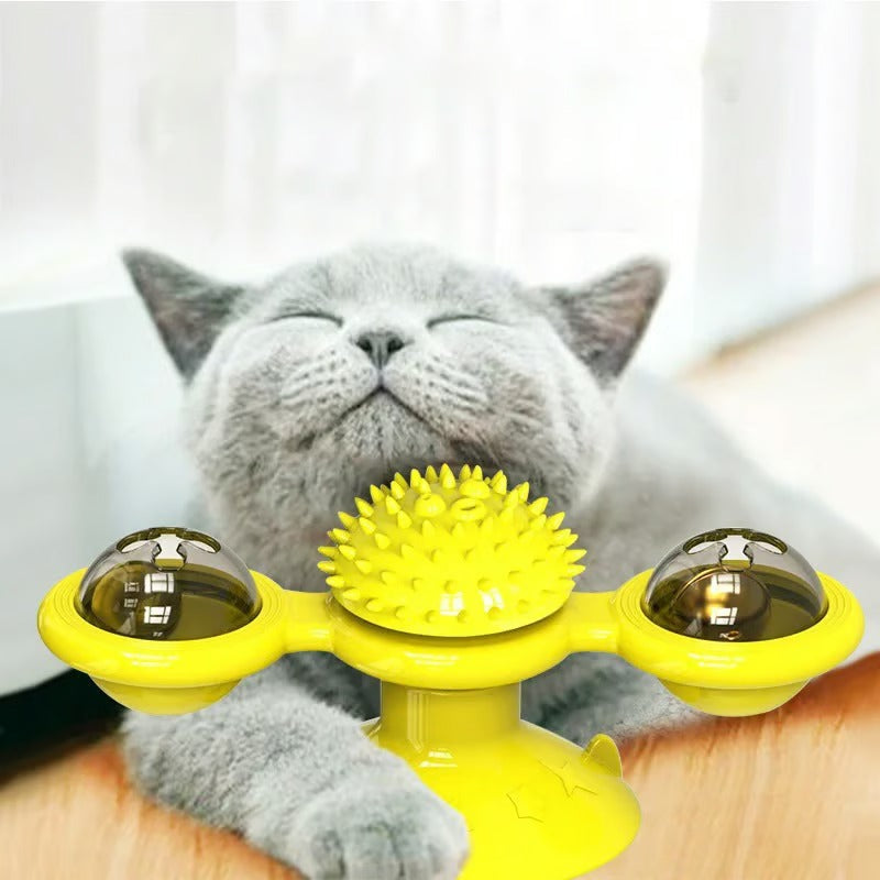 Interactive Windmill Cat Toy with Catnip and LED Ball – Multi-Function Grooming and Play Tool for Cats 0