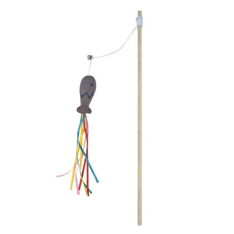 Interactive Wooden Cat Toy Rod – Engages Indoor Cats, Stimulates Hunting Instincts, Durable Natural Material, Soft Fabrics and Feathers 0