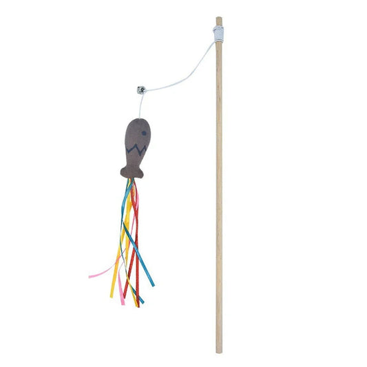 Interactive Wooden Cat Toy Rod – Engages Indoor Cats, Stimulates Hunting Instincts, Durable Natural Material, Soft Fabrics and Feathers 0