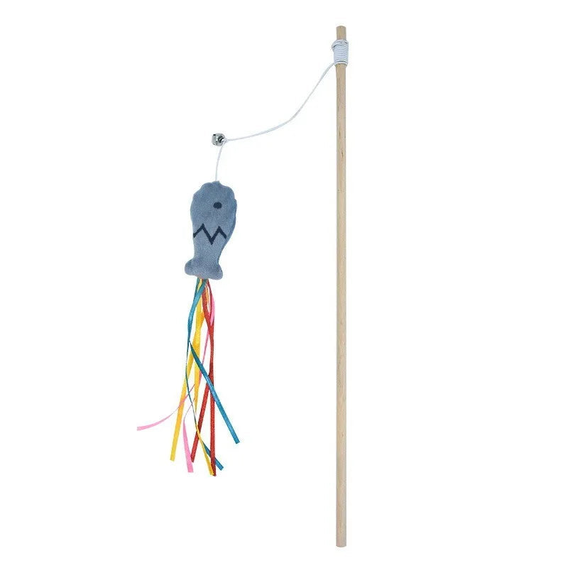 Interactive Wooden Cat Toy Rod – Engages Indoor Cats, Stimulates Hunting Instincts, Durable Natural Material, Soft Fabrics and Feathers 1