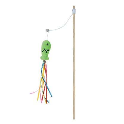 Interactive Wooden Cat Toy Rod – Engages Indoor Cats, Stimulates Hunting Instincts, Durable Natural Material, Soft Fabrics and Feathers 10