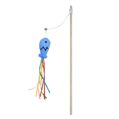 Interactive Wooden Cat Toy Rod – Engages Indoor Cats, Stimulates Hunting Instincts, Durable Natural Material, Soft Fabrics and Feathers 12