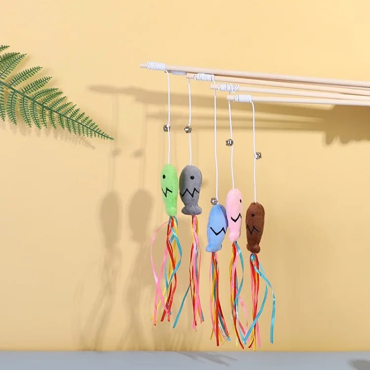 Interactive Wooden Cat Toy Rod – Engages Indoor Cats, Stimulates Hunting Instincts, Durable Natural Material, Soft Fabrics and Feathers 6