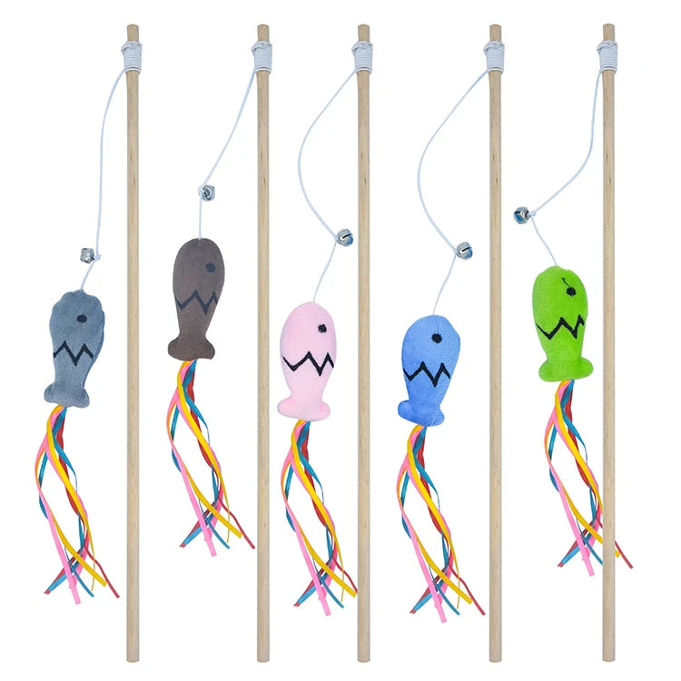 Interactive Wooden Cat Toy Rod – Engages Indoor Cats, Stimulates Hunting Instincts, Durable Natural Material, Soft Fabrics and Feathers 9