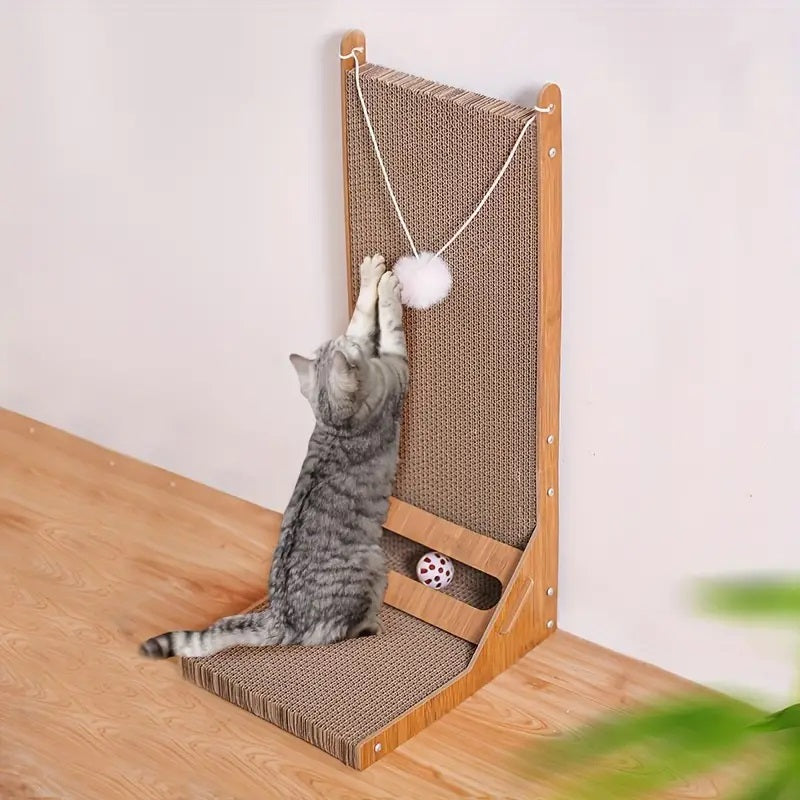 L-Shaped Cat Scratcher with Toy Ball – Durable Cardboard Scratching Post for Cats, Space-Saving Design, Multi-Angle Play 5
