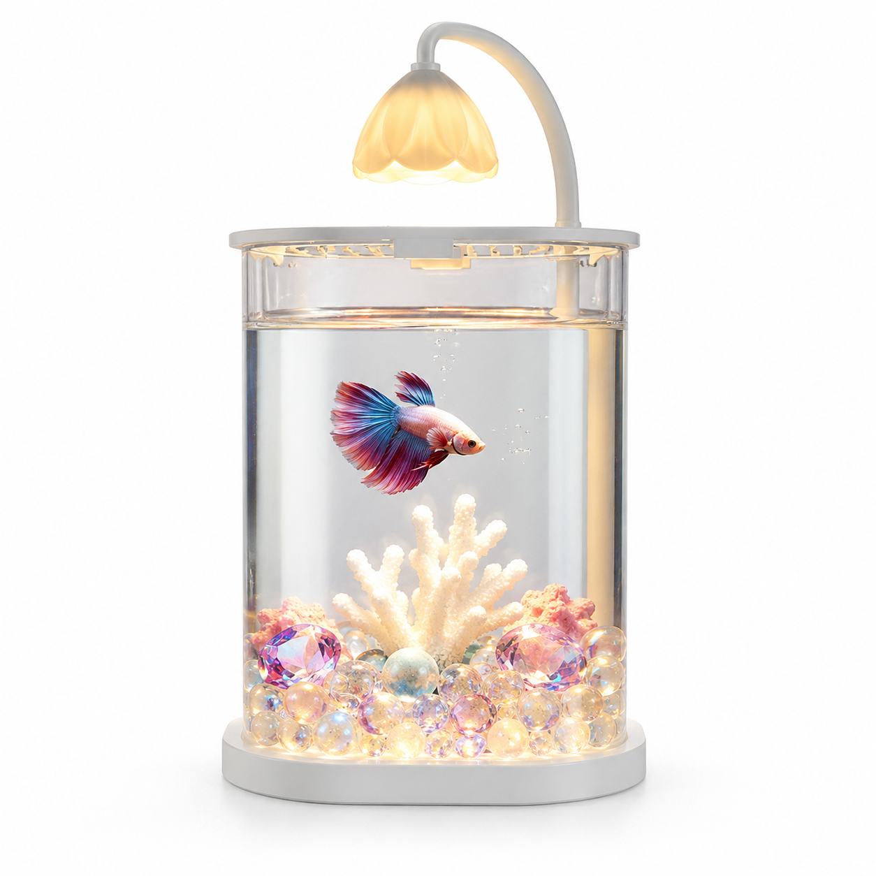 LED aquarium featuring a ventilated cover and integrated lighting, designed for fish and turtle habitats, crafted from modern transparent acrylic for a stylish and functional aquatic environment 1
