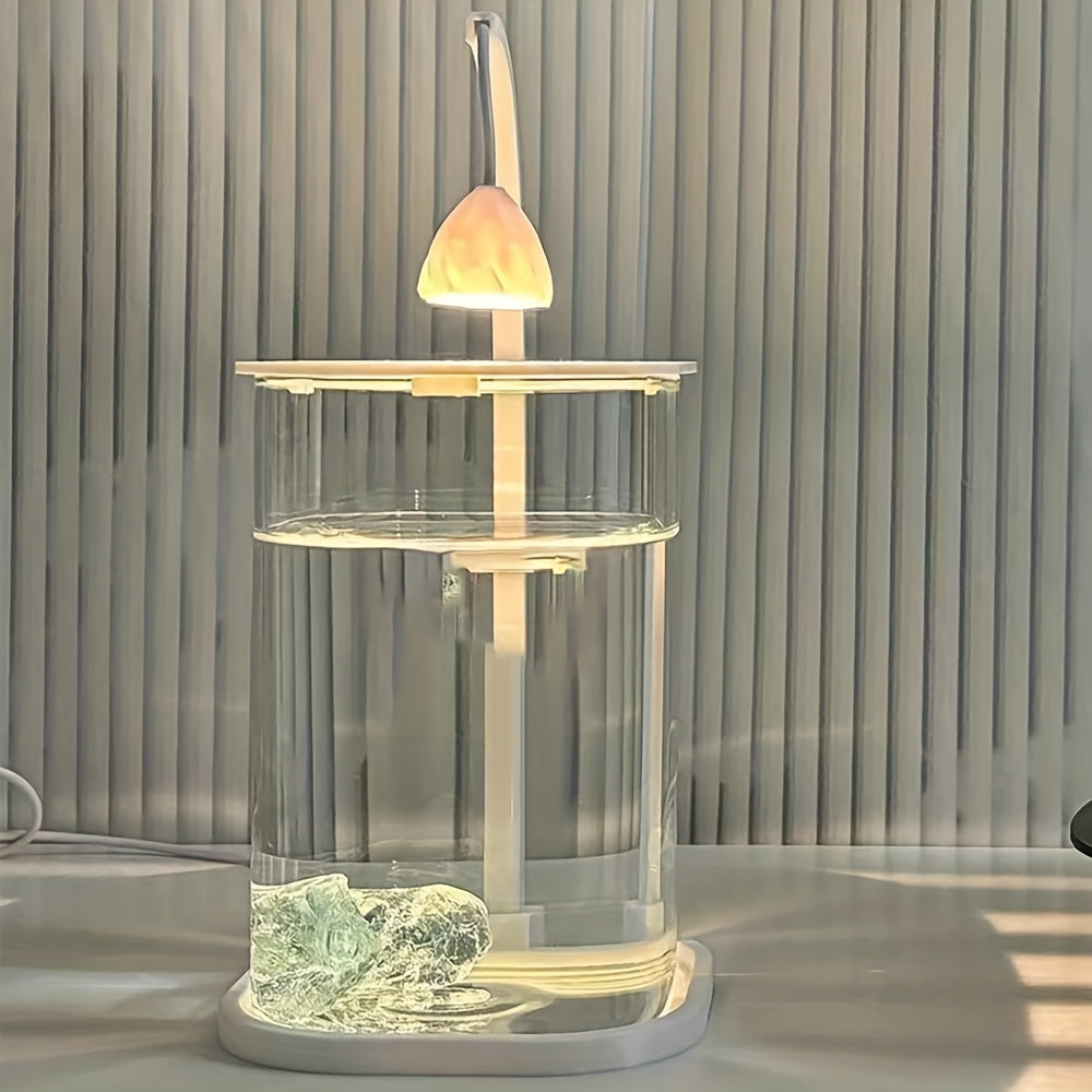 LED aquarium featuring a ventilated cover and integrated lighting, designed for fish and turtle habitats, crafted from modern transparent acrylic for a stylish and functional aquatic environment 8
