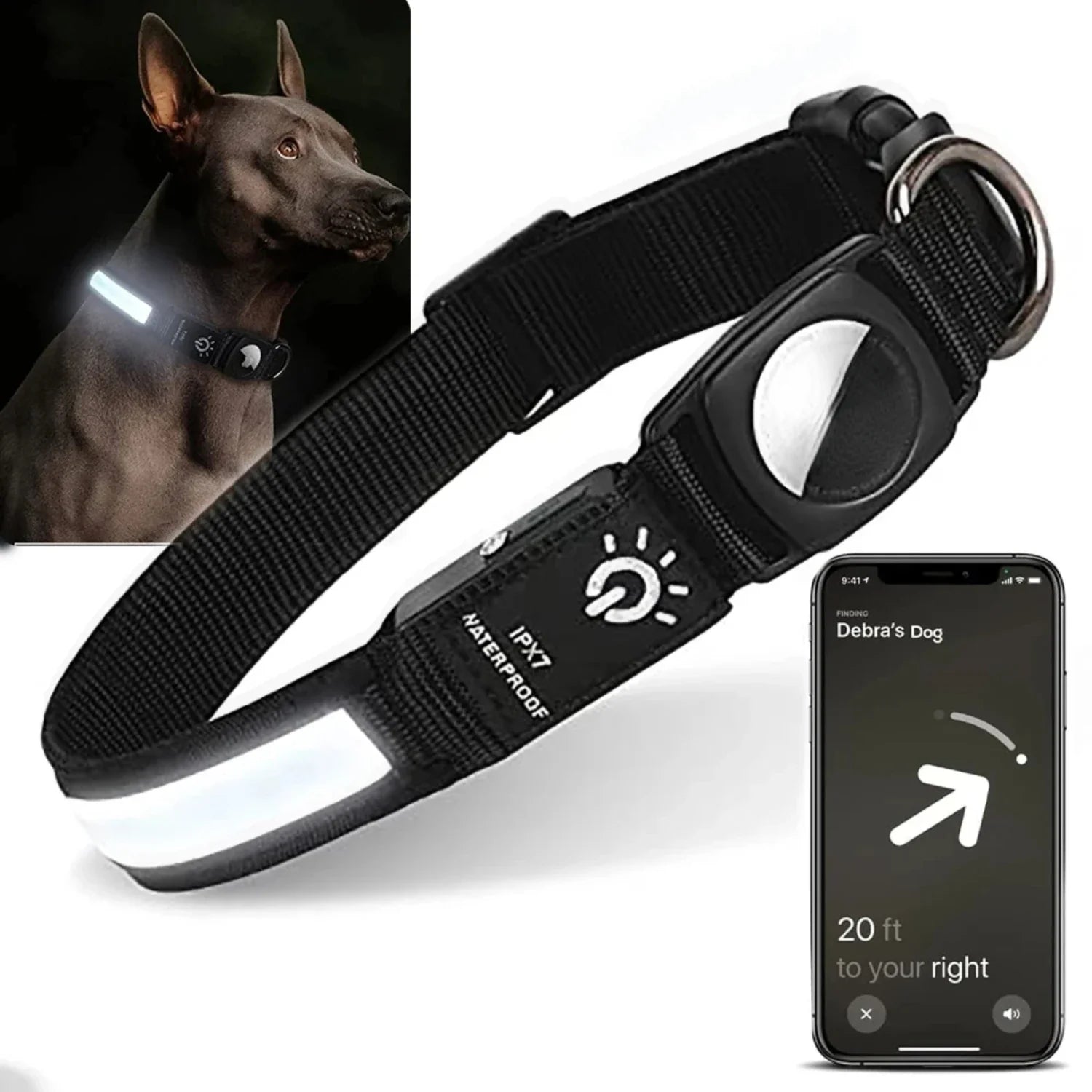 LED Dog Collar with GPS Tracker – Waterproof, USB Rechargeable, Adjustable Fit 2