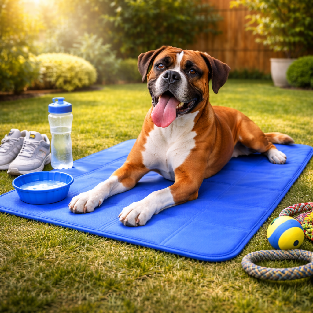 Large Dog Cooling Mat featuring pressure-activated gel, designed for summer relief, portable and scratch-resistant for comfortable use. 1