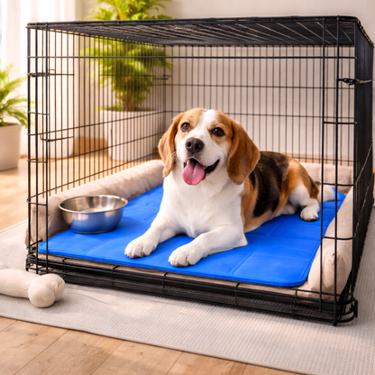Large Dog Cooling Mat featuring pressure-activated gel, designed for summer relief, portable and scratch-resistant for comfortable use. 2