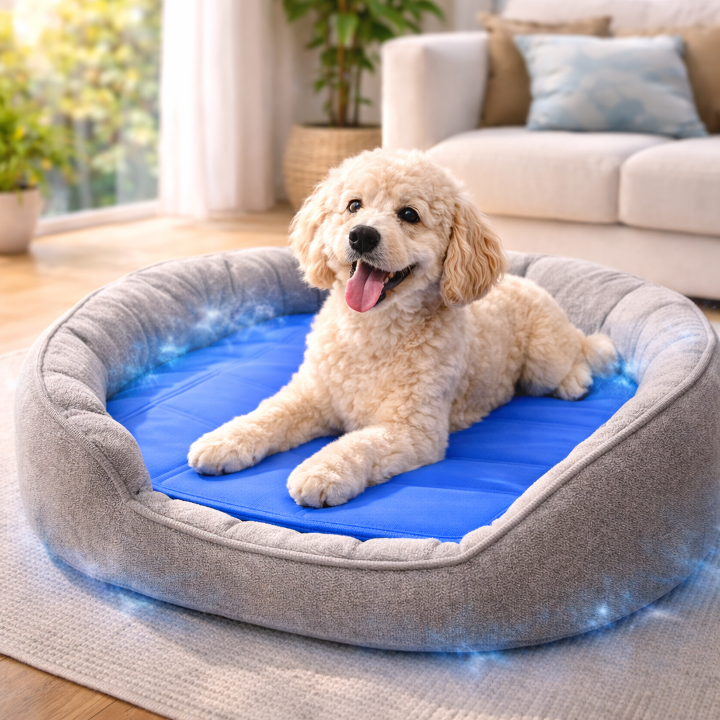 Large Dog Cooling Mat featuring pressure-activated gel, designed for summer relief, portable and scratch-resistant for comfortable use. 3