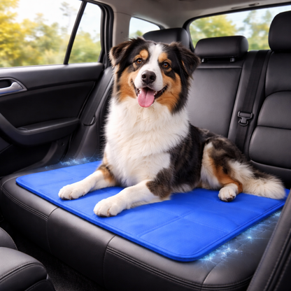 Large Dog Cooling Mat featuring pressure-activated gel, designed for summer relief, portable and scratch-resistant for comfortable use. 4
