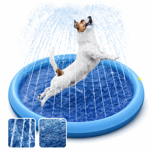 Large dog splash pad featuring built-in sprinklers, designed for outdoor summer fun, made from durable materials for lasting use. 0