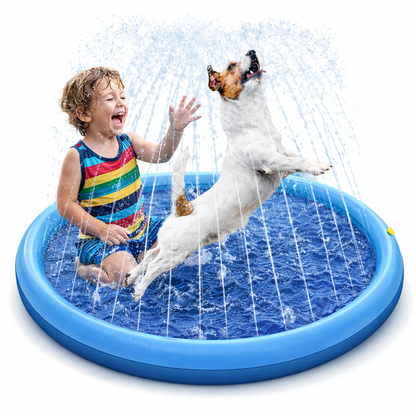 Large dog splash pad featuring built-in sprinklers, designed for outdoor summer fun, made from durable materials for lasting use. 1