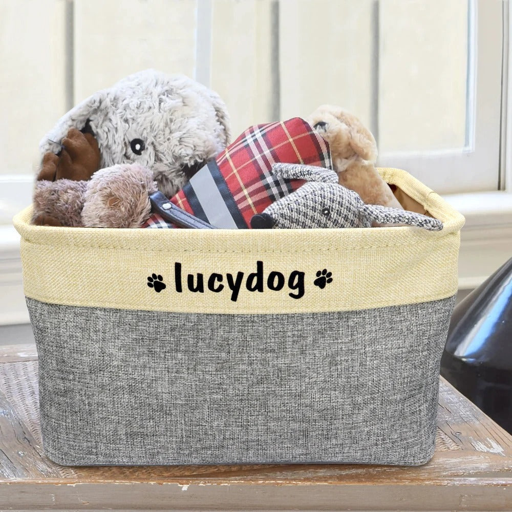 Large Dog Toy Basket – Durable Fabric Storage Bin for Pet Toys, Customizable Name Option, Stylish Organizing Solution 36x22x26 cm 1