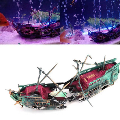 Large Sunken Boat Aquarium Decoration with Air Pump Connection – 9.2 Inch Fish Tank Ornament 1