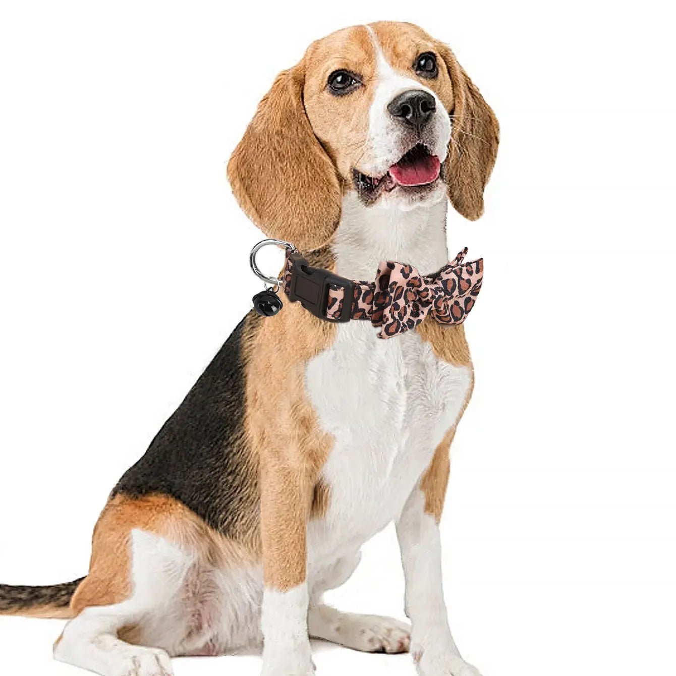 Leopard Print Dog Collar with Removable Bow – Adjustable Twill Fabric for Small Pets, Lightweight Design with Black Bell 1
