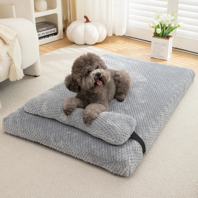 Luna Calming Plush Dog Mat with Pillow – Soft Coral Fleece for Ultimate Pet Comfort 1