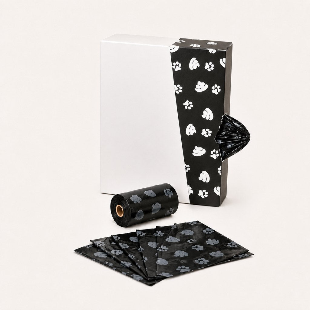 Male dog diapers featuring a replaceable bag system, designed for indoor marking, in a reusable black wrap with an open-leg design, available in five sizes 9
