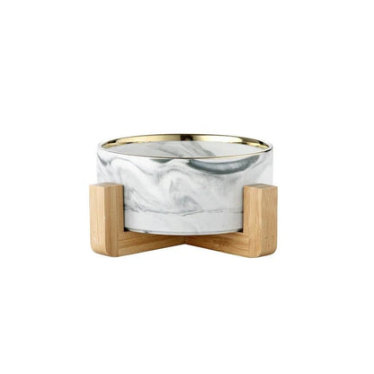Marble Ceramic Pet Food Bowl with Wooden Stand – Elevated Double Bowl for Cats and Small Dogs 8