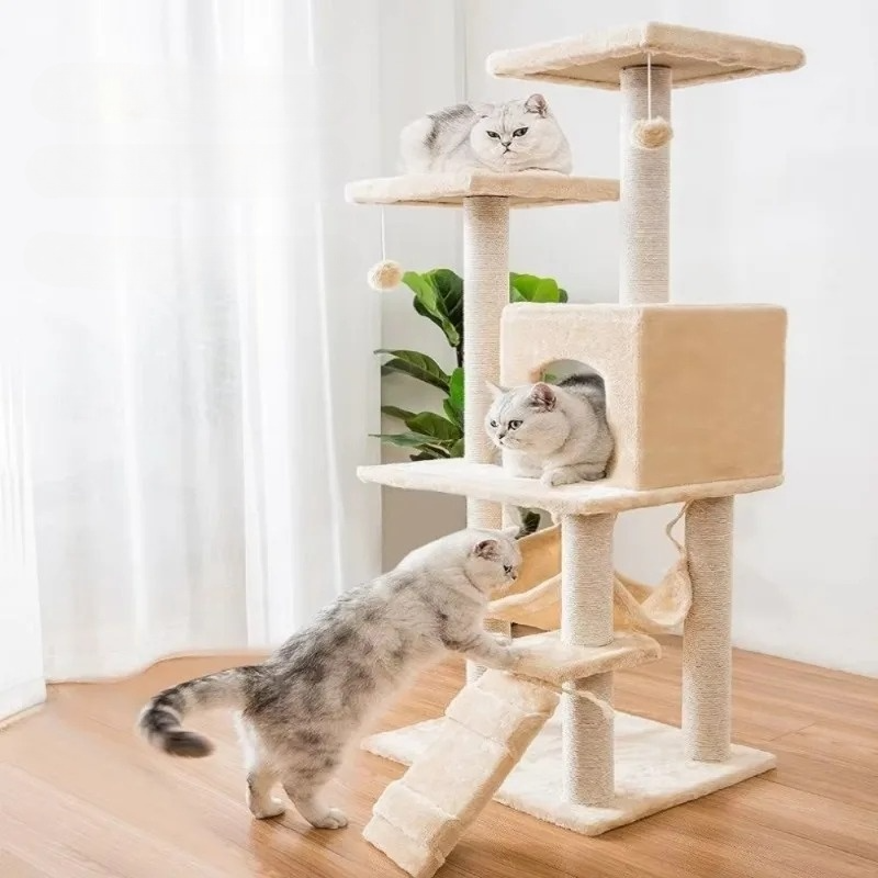 Multi-Layer Modern Cat Tree Tower with Scratching Posts, Cozy Hideouts, and Padded Perches for Indoor Play and Relaxation 1