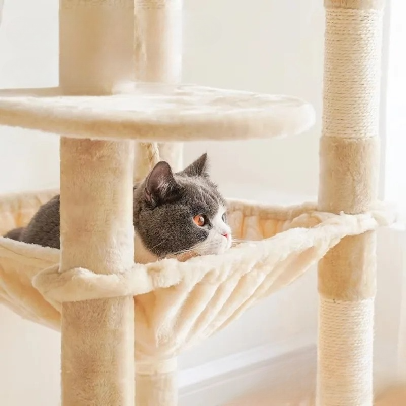 Multi-Layer Modern Cat Tree Tower with Scratching Posts, Cozy Hideouts, and Padded Perches for Indoor Play and Relaxation 2