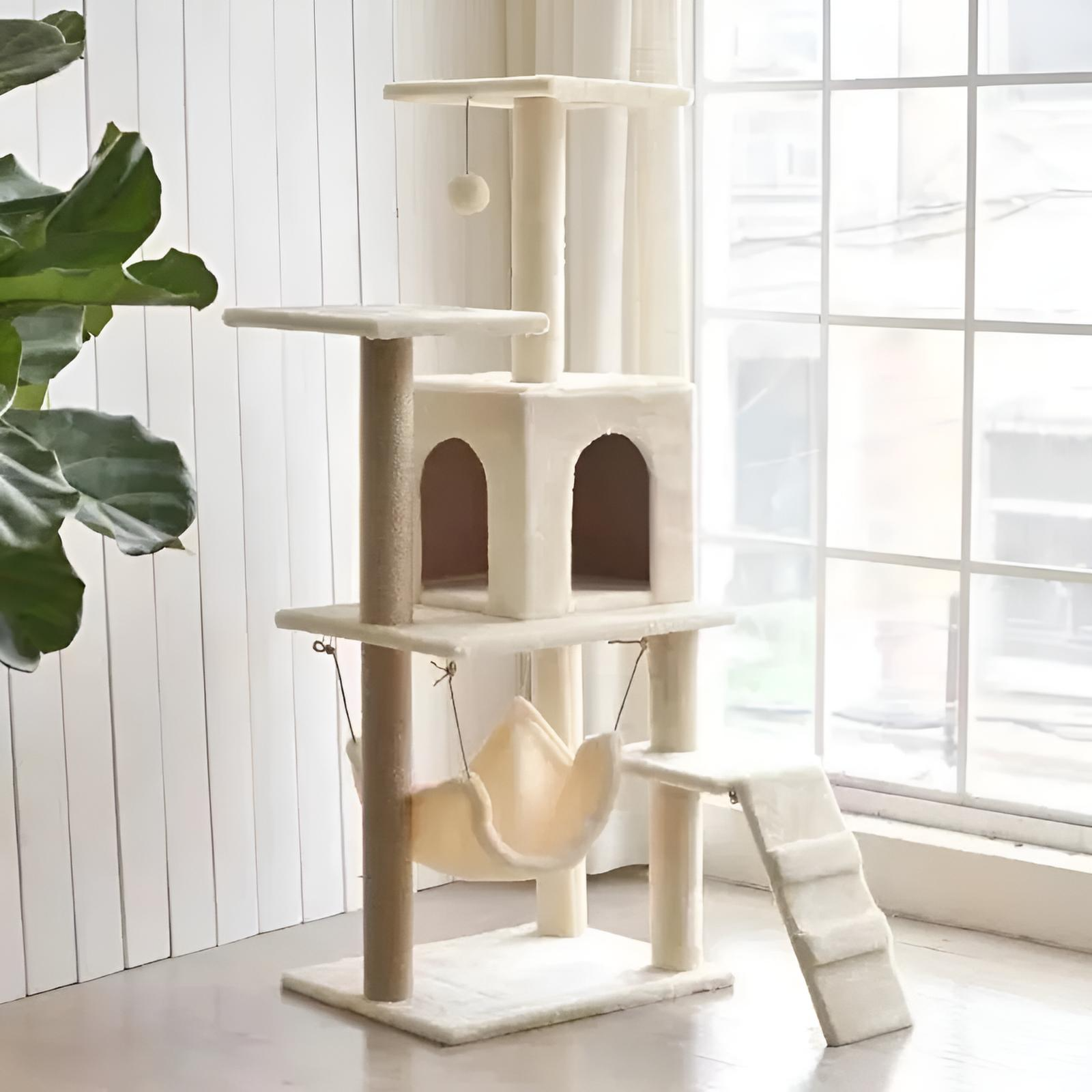 Multi-Layer Modern Cat Tree Tower with Scratching Posts, Cozy Hideouts, and Padded Perches for Indoor Play and Relaxation 3