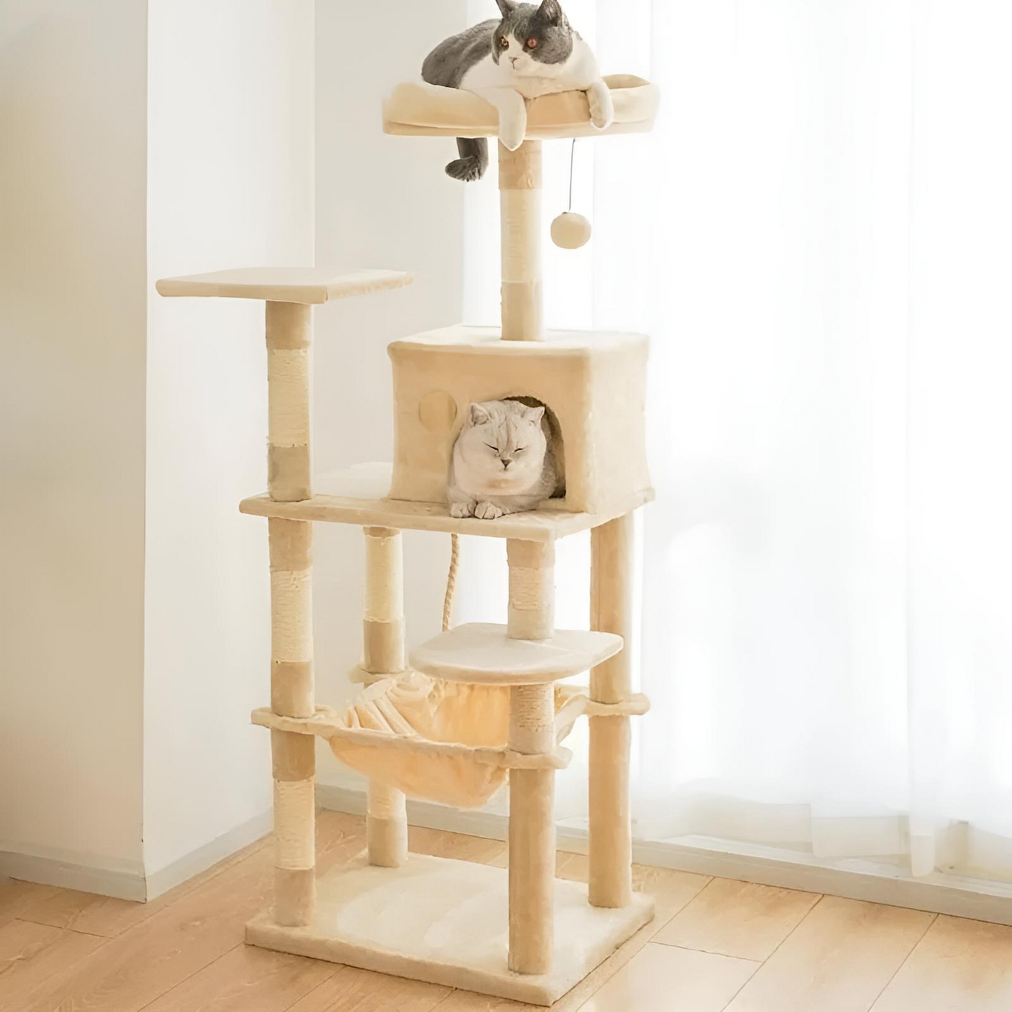 Multi-Layer Modern Cat Tree Tower with Scratching Posts, Cozy Hideouts, and Padded Perches for Indoor Play and Relaxation 4