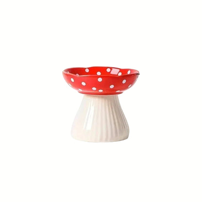 Mushroom-Shaped Elevated Ceramic Cat Food Bowl for Comfortable Eating 0