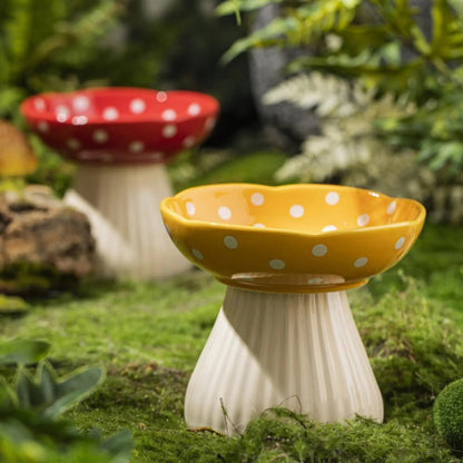 Mushroom-Shaped Elevated Ceramic Cat Food Bowl for Comfortable Eating 2