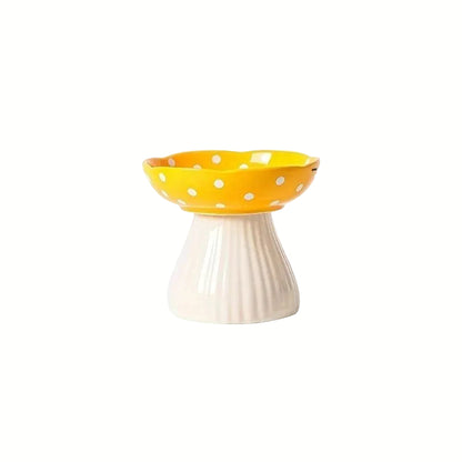 Mushroom-Shaped Elevated Ceramic Cat Food Bowl for Comfortable Eating 8