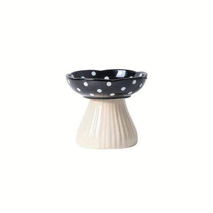 Mushroom-Shaped Elevated Ceramic Cat Food Bowl for Comfortable Eating 9