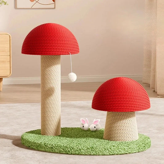 Mushroom Cat Tree with Sisal Scratching Post and Interactive Toy Ball – Durable Cat Furniture for Indoor Play and Claw Care 0