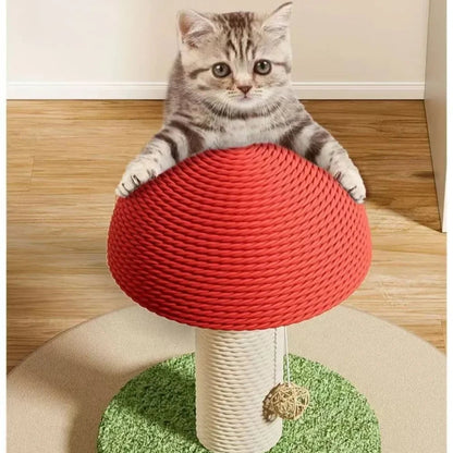 Mushroom Cat Tree with Sisal Scratching Post and Interactive Toy Ball – Durable Cat Furniture for Indoor Play and Claw Care 1