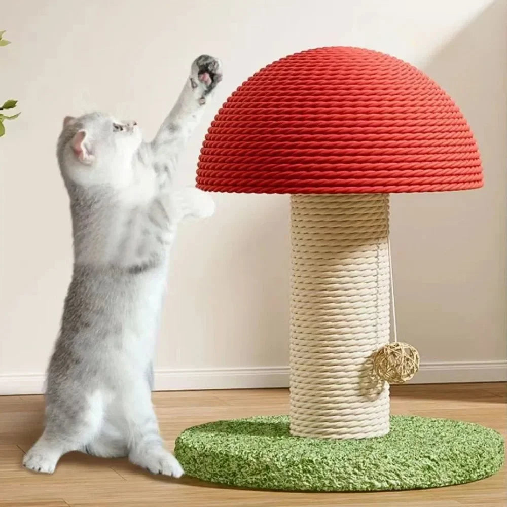 Mushroom Cat Tree with Sisal Scratching Post and Interactive Toy Ball – Durable Cat Furniture for Indoor Play and Claw Care 2