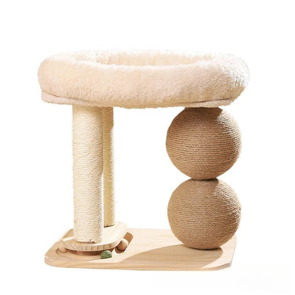 Natural Wood Cat Bed with Sisal Scratching Post – Multifunctional Climbing Playground for Comfort and Play 0