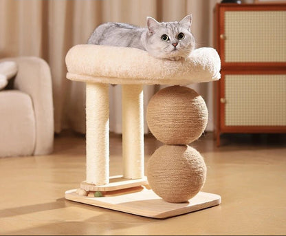 Natural Wood Cat Bed with Sisal Scratching Post – Multifunctional Climbing Playground for Comfort and Play 1