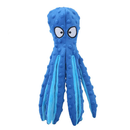 No Stuffing Plush Octopus Squeaky Dog Toy with Crinkle Tails – Interactive Toy for Small to Large Dogs 0