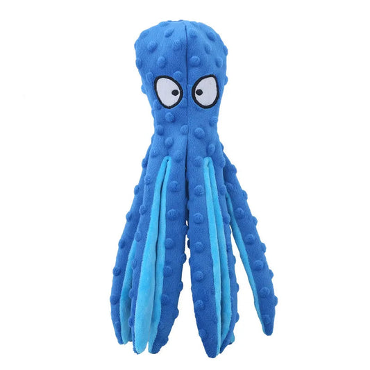 No Stuffing Plush Octopus Squeaky Dog Toy with Crinkle Tails – Interactive Toy for Small to Large Dogs 0