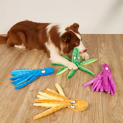 No Stuffing Plush Octopus Squeaky Dog Toy with Crinkle Tails – Interactive Toy for Small to Large Dogs 3