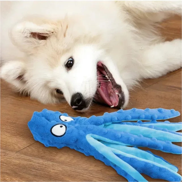 No Stuffing Plush Octopus Squeaky Dog Toy with Crinkle Tails – Interactive Toy for Small to Large Dogs 4