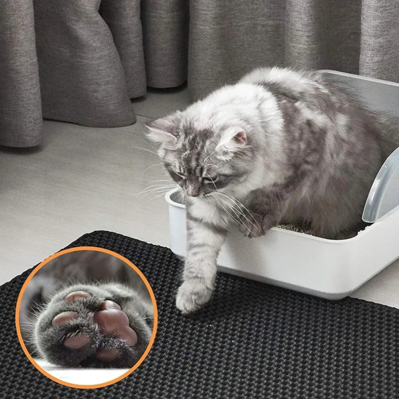Non-Slip Honeycomb Cat Litter Mat – Water-Resistant Litter Box Mat for Easy Cleaning and Litter Catching, Black/Silver 1