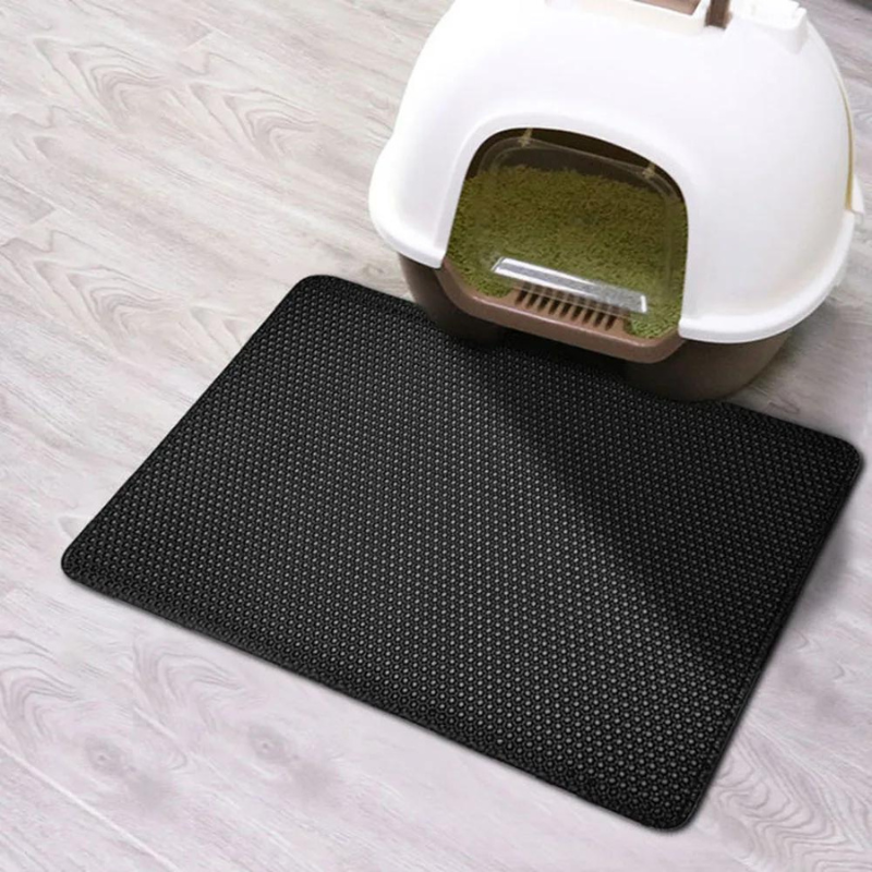 Non-Slip Honeycomb Cat Litter Mat – Water-Resistant Litter Box Mat for Easy Cleaning and Litter Catching, Black/Silver 2