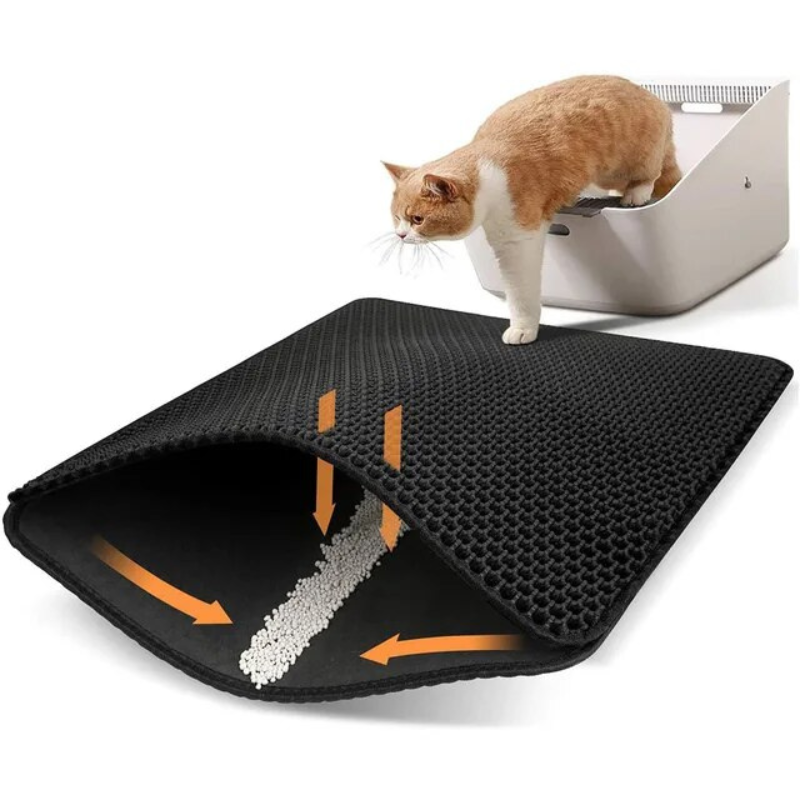 Non-Slip Honeycomb Cat Litter Mat – Water-Resistant Litter Box Mat for Easy Cleaning and Litter Catching, Black/Silver 3