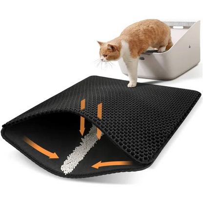 Non-Slip Honeycomb Cat Litter Mat – Water-Resistant Litter Box Mat for Easy Cleaning and Litter Catching, Black/Silver 3